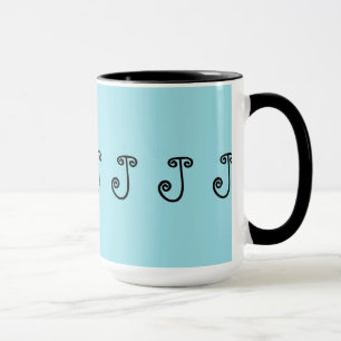 マグ、コーヒー、茶、ターコイズ、黒、イニシャル"J " マグカップ