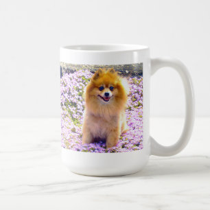 マグ  ポメラニア犬マーリーとモーヴェの花