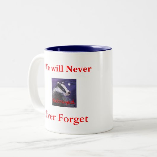 マグ-決してアナグマの傷ものを忘れないで下さい ツートーンマグカップ (正面左)