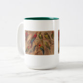 マグ、沢山のオウム ツートーンマグカップ (正面左)