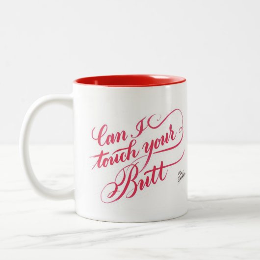 マグ-私はあなたのお尻に触れてもいいですか。 ツートーンマグカップ (左)