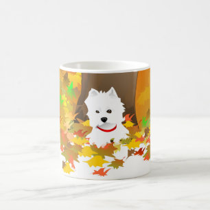 マグ-紅葉のWestie犬 コーヒーマグカップ