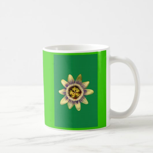 マグ、PASSION_FLOWERFLOWER。 緑の背景 コーヒーマグカップ (右)
