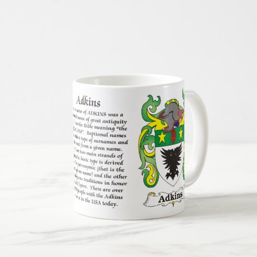 マグAdkins家族の紋章付き外衣 コーヒーマグカップ (正面右)