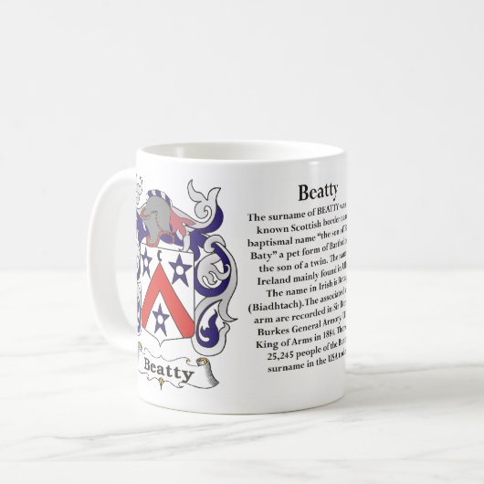 マグBeatty家族の紋章付き外衣 コーヒーマグカップ (正面左)