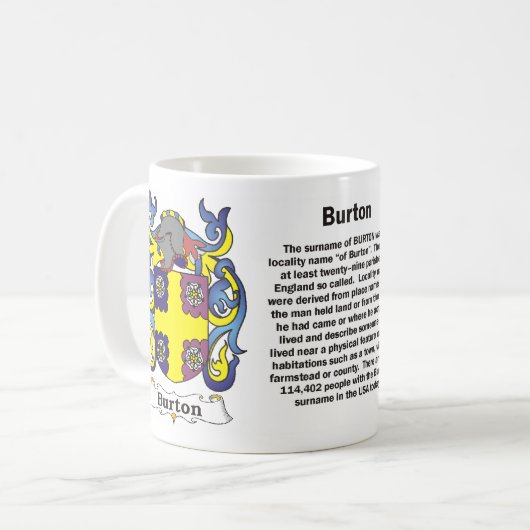 マグBurton家族の紋章付き外衣 コーヒーマグカップ (正面左)