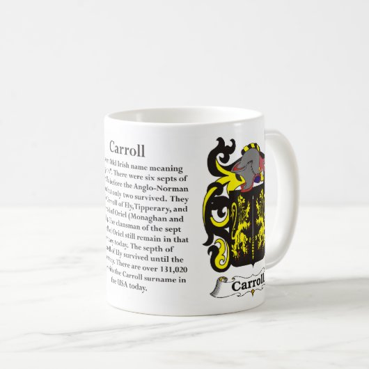 マグCarroll家族の紋章付き外衣 コーヒーマグカップ (正面右)