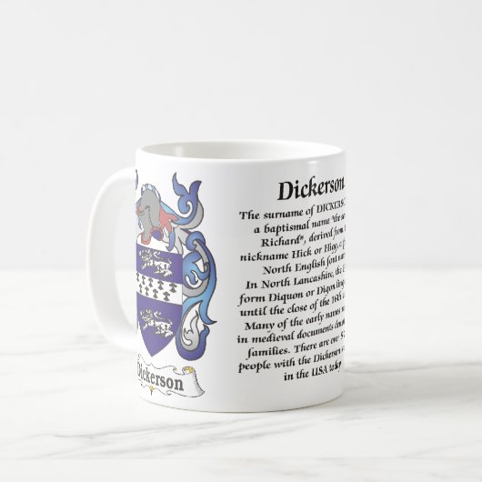 マグDickerson家族の紋章付き外衣 コーヒーマグカップ (正面左)