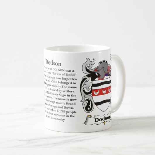 マグDodson家族の紋章付き外衣 コーヒーマグカップ (正面右)