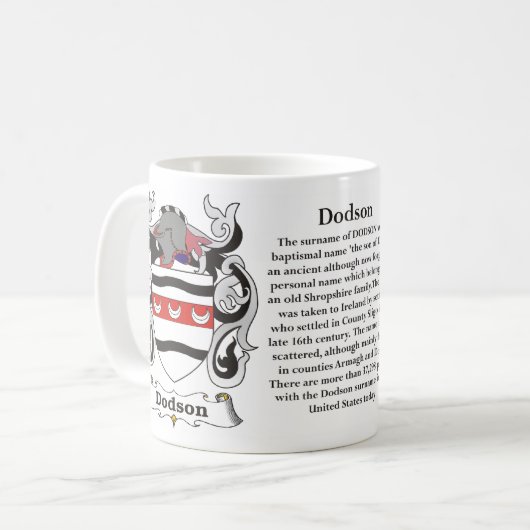 マグDodson家族の紋章付き外衣 コーヒーマグカップ (正面左)