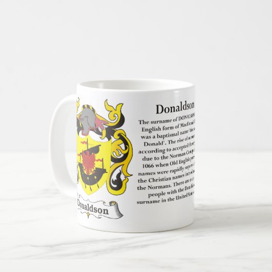 マグDonaldson家族の紋章付き外衣 コーヒーマグカップ (正面左)