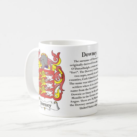 マグDowney家族の紋章付き外衣 コーヒーマグカップ (正面左)