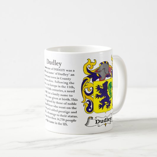 マグDudley家族の紋章付き外衣 コーヒーマグカップ (正面右)