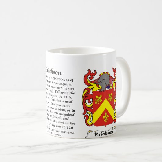 マグErickson家族の紋章付き外衣 コーヒーマグカップ (正面右)