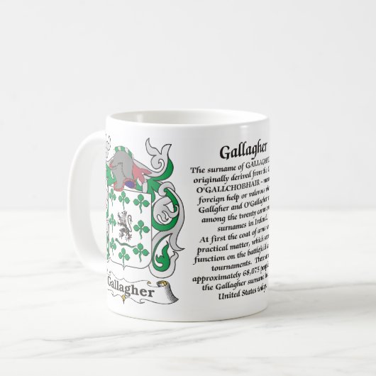 マグGallagher家族の紋章付き外衣 コーヒーマグカップ (正面左)