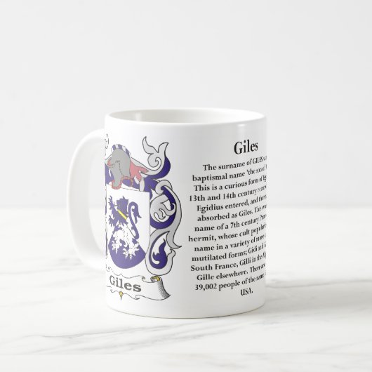 マグGiles家族の紋章付き外衣 コーヒーマグカップ (正面左)