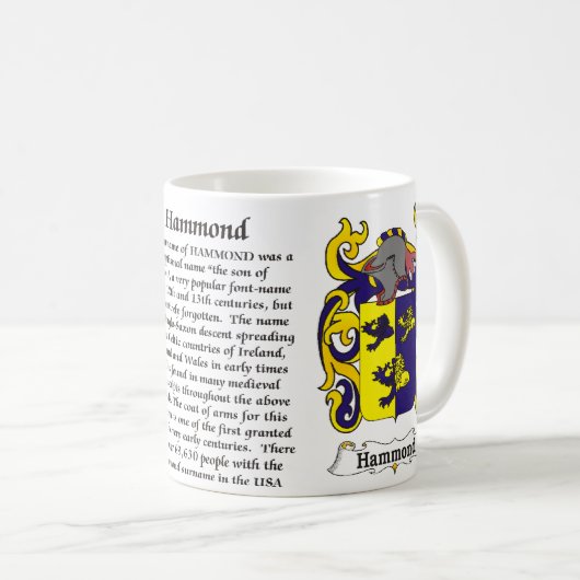 マグHammond家族の紋章付き外衣 コーヒーマグカップ (正面右)
