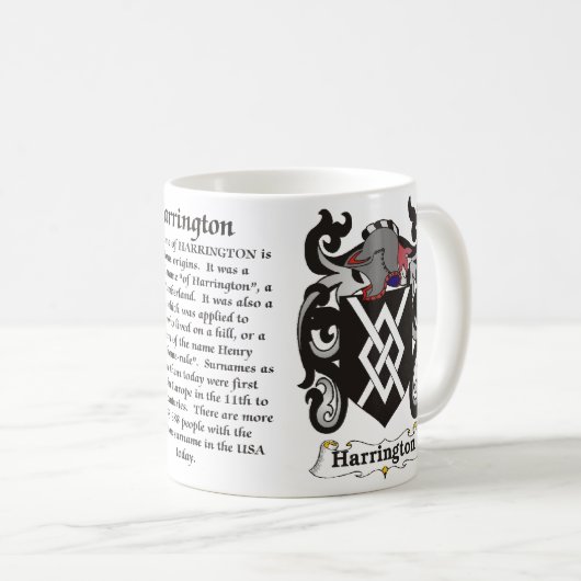 マグHarrington家族の紋章付き外衣 コーヒーマグカップ (正面右)