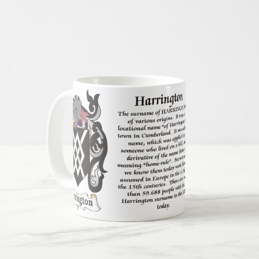 マグHarrington家族の紋章付き外衣 コーヒーマグカップ (正面左)