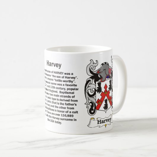 マグHarvey家族の紋章付き外衣 コーヒーマグカップ (正面右)