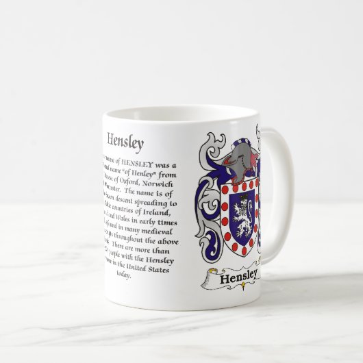 マグHensley家族の紋章付き外衣 コーヒーマグカップ (正面右)