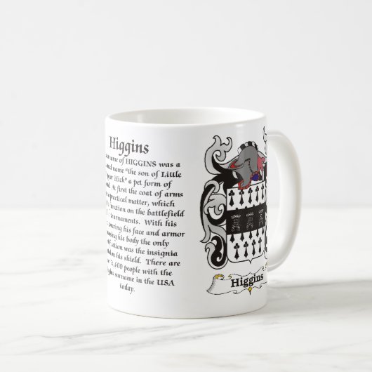 マグHiggins家族の紋章付き外衣 コーヒーマグカップ (正面右)
