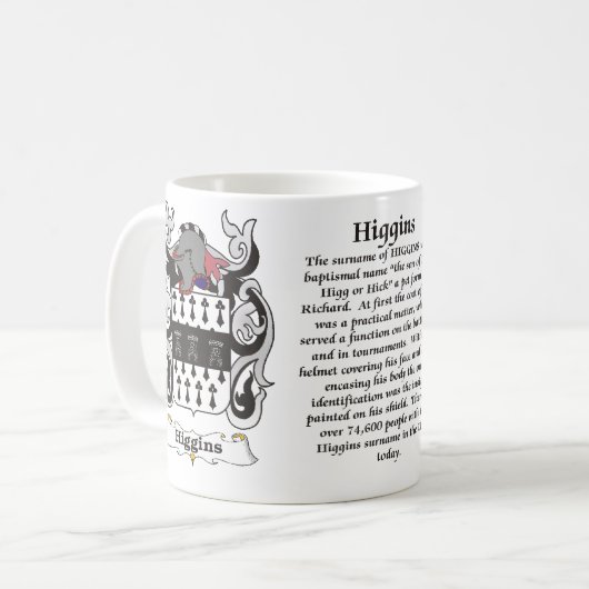 マグHiggins家族の紋章付き外衣 コーヒーマグカップ (正面左)