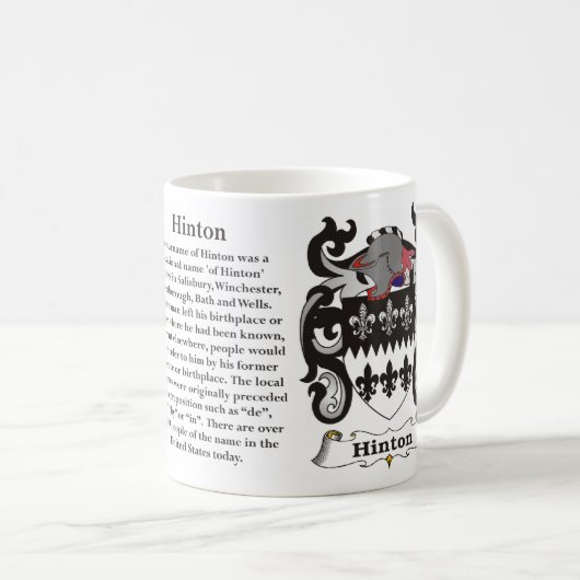 マグHinton家族の紋章付き外衣 コーヒーマグカップ (正面右)
