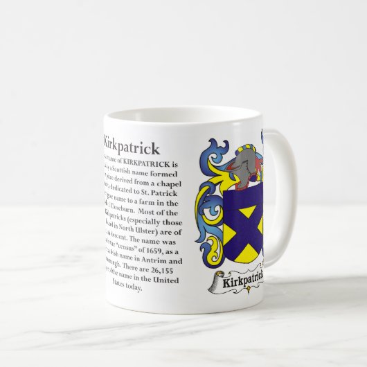 マグKirkpatrick家族の紋章付き外衣 コーヒーマグカップ (正面右)