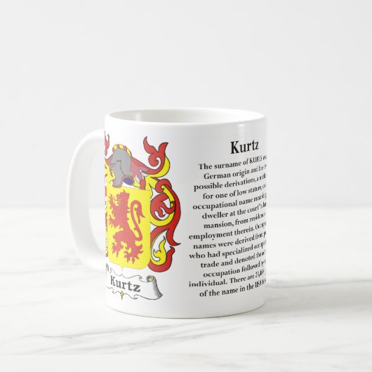 マグKurtz家族の紋章付き外衣 コーヒーマグカップ (正面左)