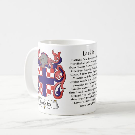 マグLarkin家族の紋章付き外衣 コーヒーマグカップ (正面左)
