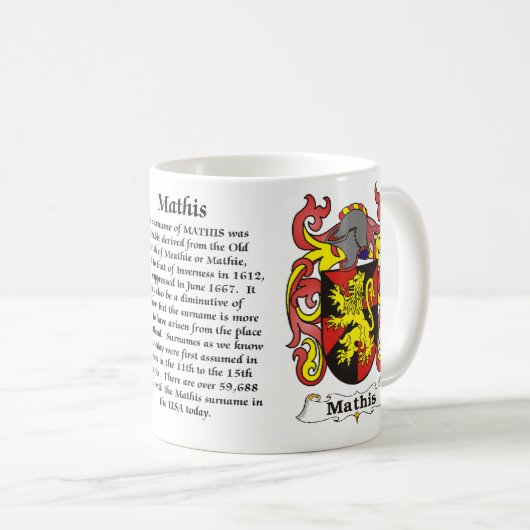 マグMathis家族の紋章付き外衣 コーヒーマグカップ (正面右)