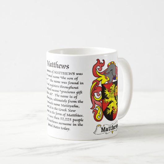 マグMatthews家族の紋章付き外衣 コーヒーマグカップ (正面右)