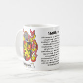 マグMatthews家族の紋章付き外衣 コーヒーマグカップ (正面左)