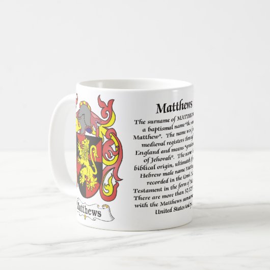 マグMatthews家族の紋章付き外衣 コーヒーマグカップ (正面左)