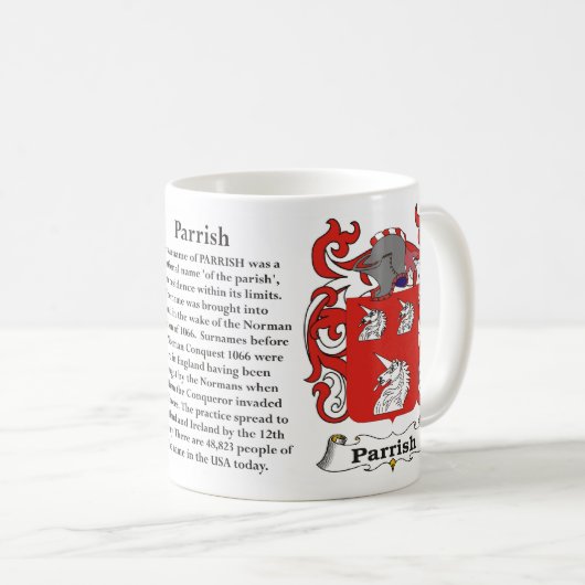 マグParrish家族の紋章付き外衣 コーヒーマグカップ (正面右)