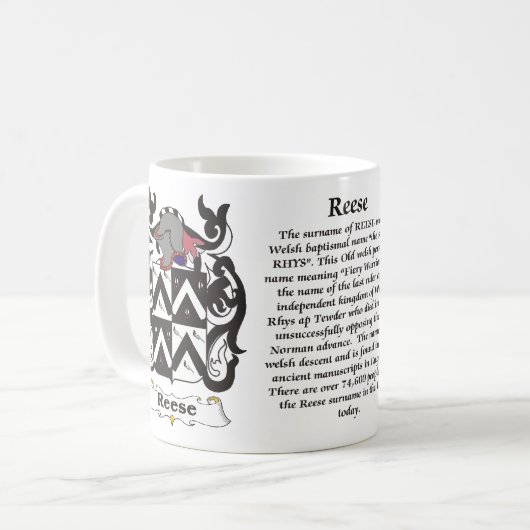 マグReese家族の紋章付き外衣 コーヒーマグカップ (正面左)