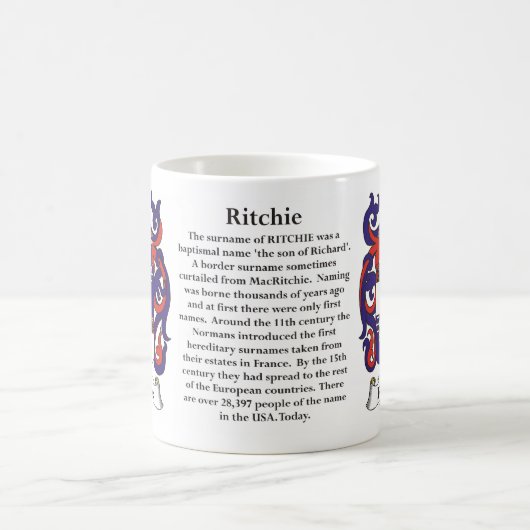 マグRitchie家族の紋章付き外衣 コーヒーマグカップ (中央)