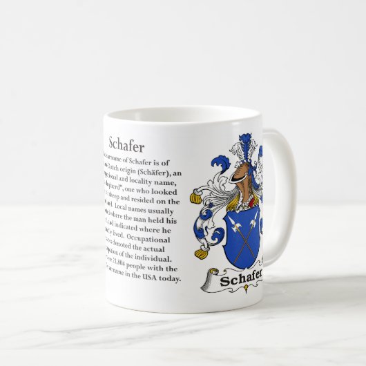 マグSchafer家族の紋章付き外衣 コーヒーマグカップ (正面右)