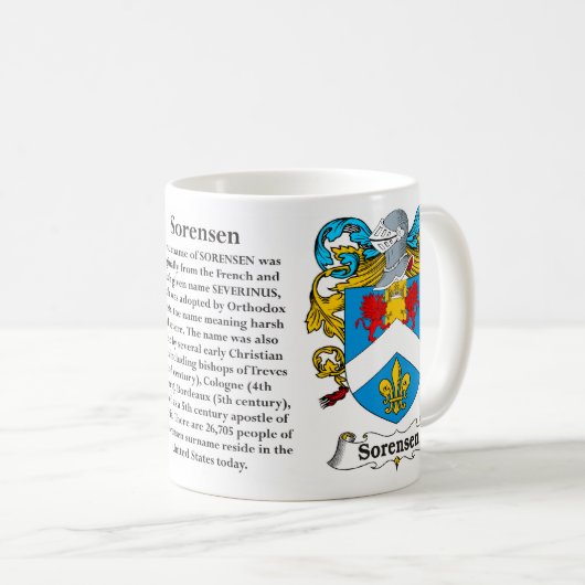 マグSorensen家族の紋章付き外衣 コーヒーマグカップ (正面右)