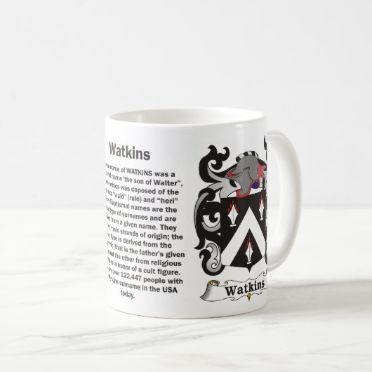 マグWatkins家族の紋章付き外衣 コーヒーマグカップ (正面右)