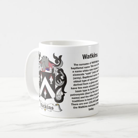 マグWatkins家族の紋章付き外衣 コーヒーマグカップ (正面左)