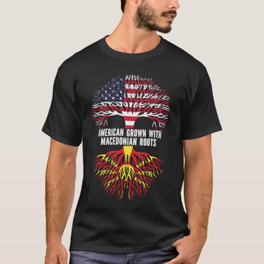 マケドニアルーツで栽培されたアメリカ国旗 Tシャツ (正面)