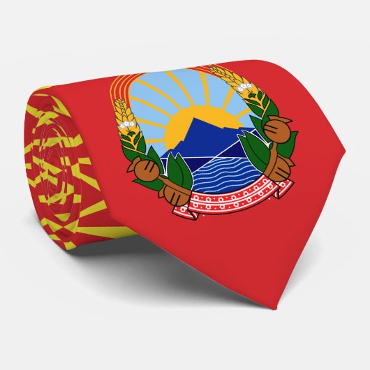 マケドニア国旗と国章、北マケドニア ネクタイ (ロール)