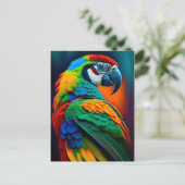 マコカラフルーオウム絵画鳥 ポストカード (スタンド正面)