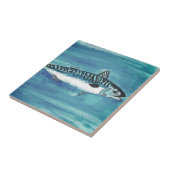 マコガレイの水彩画 青 nautical タイル (側面)