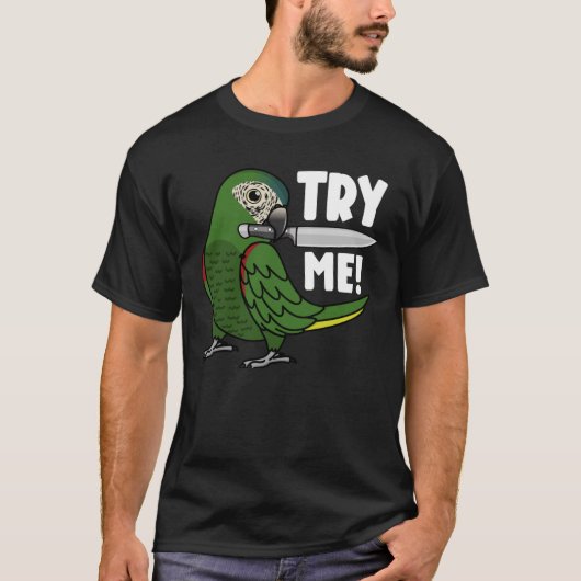 マコーのナイフでオウムを試す Tシャツ (正面)