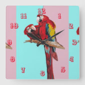 マコーウォーターカラーオウム鳥の子供の部屋時計 スクエア壁時計 (正面)