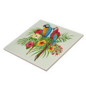 マコーカラフルパロッツとハイビスカスの花 タイル (側面)