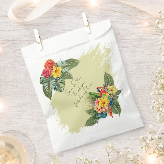 マコーハワイアンフラワーズトロピカル結婚式の引き出物バッグ フェイバーバッグ (クリップ留めされた状態)